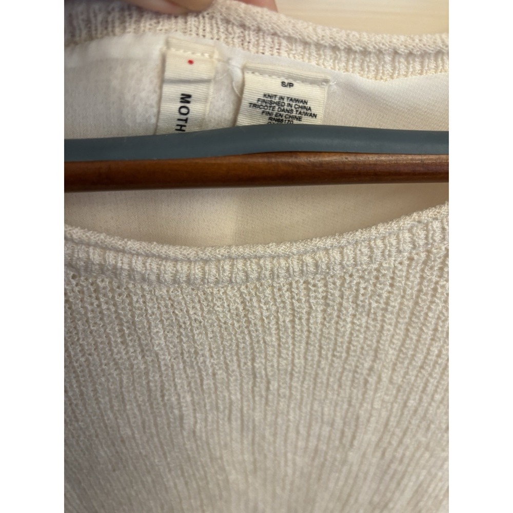 Anthropologie Moth Women's Split Back Cream Knit Sheer Sweater 3/4 Sleeve Small - Picture 5 of 7